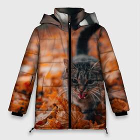 Женская зимняя куртка 3D с принтом мяукающий кот осенние листья в Новосибирске, верх — 100% полиэстер; подкладка — 100% полиэстер; утеплитель — 100% полиэстер | длина ниже бедра, силуэт Оверсайз. Есть воротник-стойка, отстегивающийся капюшон и ветрозащитная планка. 

Боковые карманы с листочкой на кнопках и внутренний карман на молнии | золотая осень | кот | кошка | крик | листва | листья | мяу | мяукает | осень | сезон | уличный котейка