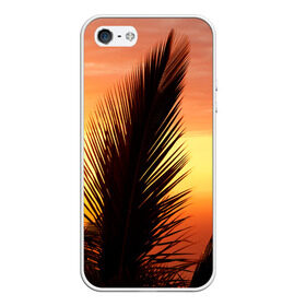 Чехол для iPhone 5/5S матовый с принтом пальмы ветки закат море отдых в Новосибирске, Силикон | Область печати: задняя сторона чехла, без боковых панелей | 