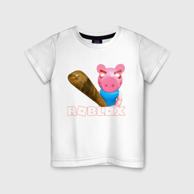 Детская футболка хлопок с принтом Roblox piggy/Свинка Пигги. в Новосибирске, 100% хлопок | круглый вырез горловины, полуприлегающий силуэт, длина до линии бедер | game | pig | roblox piggy | игры | ммо | роблокс | свинка пигги | свинка роблокс | свинья из роблокс