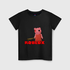 Детская футболка хлопок с принтом ROBLOX PIGGI в Новосибирске, 100% хлопок | круглый вырез горловины, полуприлегающий силуэт, длина до линии бедер | game | gamer | logo | minecraft | piggi | roblox | simulator | игра | конструктор | лого | пигги | свинья | симулятор | строительство | фигура