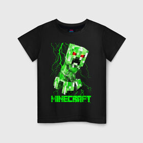Детская футболка хлопок с принтом MINECRAFT CREEPER в Новосибирске, 100% хлопок | круглый вырез горловины, полуприлегающий силуэт, длина до линии бедер | creeper | game | minecraft | блоки | игра | квадраты | компьютерная | крипер | криппер | майнкрафт | огонь