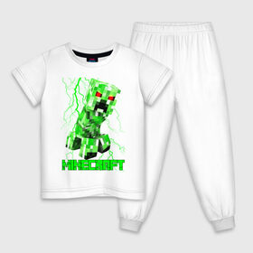Детская пижама хлопок с принтом MINECRAFT CREEPER в Новосибирске, 100% хлопок |  брюки и футболка прямого кроя, без карманов, на брюках мягкая резинка на поясе и по низу штанин
 | Тематика изображения на принте: creeper | game | minecraft | блоки | игра | квадраты | компьютерная | крипер | криппер | майнкрафт | огонь