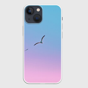 Чехол для iPhone 13 mini с принтом чайки птицы полет градиент в Новосибирске,  |  | градиент | закат | минимализм | небо | полет | природа | просто | птицы | рассвет | чайки