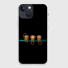 Чехол для iPhone 13 mini с принтом Обезьяны слух зрение речь трио в Новосибирске,  |  | ветка | видеть | говорить | зрение | метафора | обезьяны | речь | рисунок | символ | слух | слышать | смысл | трио