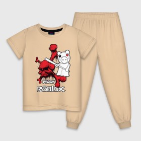 Детская пижама хлопок с принтом Свинка Пигги из Roblox в Новосибирске, 100% хлопок |  брюки и футболка прямого кроя, без карманов, на брюках мягкая резинка на поясе и по низу штанин
 | Тематика изображения на принте: pig | piggi | roblox | svinka | игра | пигги