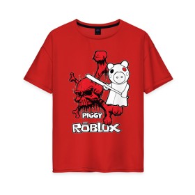 Женская футболка хлопок Oversize с принтом Свинка Пигги из Roblox в Новосибирске, 100% хлопок | свободный крой, круглый ворот, спущенный рукав, длина до линии бедер
 | pig | piggi | roblox | svinka | игра | пигги