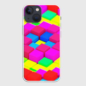 Чехол для iPhone 13 mini с принтом ЦВЕТНЫЕ КУБИКИ в Новосибирске,  |  | abstract | abstraction | geometry | line | pattern | psy | абстрактный | абстракция | геометрия | краски | кубики | линии | неоновые | неоновый | психоделика | текстура