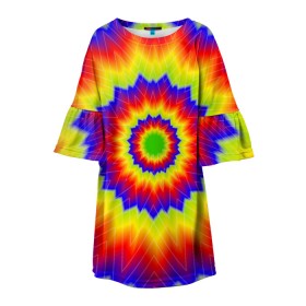 Детское платье 3D с принтом Tie-Dye в Новосибирске, 100% полиэстер | прямой силуэт, чуть расширенный к низу. Круглая горловина, на рукавах — воланы | Тематика изображения на принте: abstract | colorful | dye | gradient | texture | tie | абстракция | градиент | дай | тай | текстура | цветной