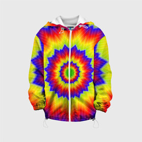 Детская куртка 3D с принтом Tie-Dye в Новосибирске, 100% полиэстер | застежка — молния, подол и капюшон оформлены резинкой с фиксаторами, по бокам — два кармана без застежек, один потайной карман на груди, плотность верхнего слоя — 90 г/м2; плотность флисового подклада — 260 г/м2 | abstract | colorful | dye | gradient | texture | tie | абстракция | градиент | дай | тай | текстура | цветной