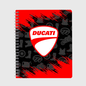 Тетрадь с принтом DUCATI [2] в Новосибирске, 100% бумага | 48 листов, плотность листов — 60 г/м2, плотность картонной обложки — 250 г/м2. Листы скреплены сбоку удобной пружинной спиралью. Уголки страниц и обложки скругленные. Цвет линий — светло-серый
 | Тематика изображения на принте: ducati | moto | дукати | мото | мотоцикл