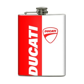 Фляга с принтом DUCATI [4] в Новосибирске, металлический корпус | емкость 0,22 л, размер 125 х 94 мм. Виниловая наклейка запечатывается полностью | Тематика изображения на принте: ducati | moto | дукати | мото | мотоцикл