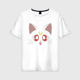 Женская футболка хлопок Oversize с принтом Sailor Moon Luna в Новосибирске, 100% хлопок | свободный крой, круглый ворот, спущенный рукав, длина до линии бедер
 | Тематика изображения на принте: animal | cat | cuty | eyes | face | kitty | luna | moon | pet | sailor moon | глаза | котенок | кошка | луна | милота | мордочка кота | мультяшки | питомец | сейлор мун | сейлормун | сейлормун луна | сэйлор мун