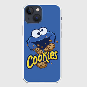 Чехол для iPhone 13 mini с принтом Cookies в Новосибирске,  |  | cookie | cookiemonster | delicious | eat | monster | yummy | еда | коржик | куки | кукимонстр | монстр | печенье | сезам | сладости | улица | улицасезам