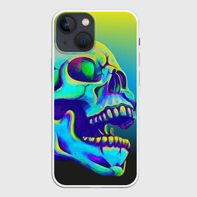 Чехол для iPhone 13 mini с принтом Neon skull в Новосибирске,  |  | color | grin | jaw | orbits | skull | teeth | зубы | оскал | пасть | цвет | череп