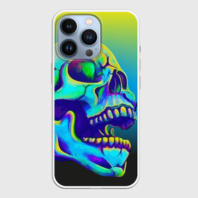 Чехол для iPhone 13 Pro с принтом Neon skull в Новосибирске,  |  | Тематика изображения на принте: color | grin | jaw | orbits | skull | teeth | зубы | оскал | пасть | цвет | череп