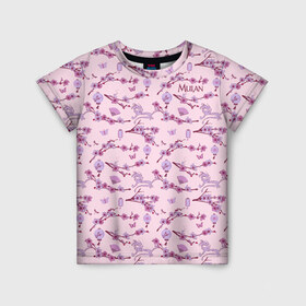 Детская футболка 3D с принтом Mulan Flowers Pattern в Новосибирске, 100% гипоаллергенный полиэфир | прямой крой, круглый вырез горловины, длина до линии бедер, чуть спущенное плечо, ткань немного тянется | Тематика изображения на принте: mulan | vdosadir | бэрри кук | китай | мулан | сакура | тони бэнкрофт