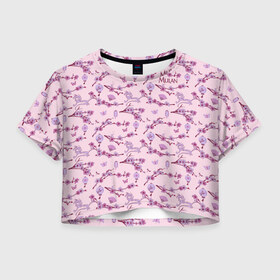 Женская футболка Crop-top 3D с принтом Mulan Flowers Pattern в Новосибирске, 100% полиэстер | круглая горловина, длина футболки до линии талии, рукава с отворотами | Тематика изображения на принте: mulan | vdosadir | бэрри кук | китай | мулан | сакура | тони бэнкрофт