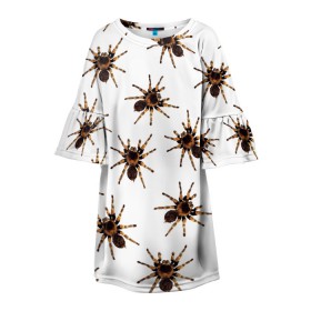 Детское платье 3D с принтом В пауках в Новосибирске, 100% полиэстер | прямой силуэт, чуть расширенный к низу. Круглая горловина, на рукавах — воланы | pattern | spider | джунгли | дикие | животные | жуки | звери | лапы | мерзкие | монстр | насекомые | паттерн | паук | пауки | паутина | паучок | птицеед | страшный | существа | тараканы | тарантул | тропики