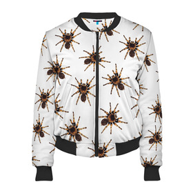 Женский бомбер 3D с принтом В пауках в Новосибирске, 100% полиэстер | застегивается на молнию, по бокам два кармана без застежек, мягкие манжеты, по низу бомбера и на воротнике — эластичная резинка | pattern | spider | джунгли | дикие | животные | жуки | звери | лапы | мерзкие | монстр | насекомые | паттерн | паук | пауки | паутина | паучок | птицеед | страшный | существа | тараканы | тарантул | тропики