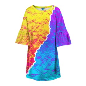 Детское платье 3D с принтом Цветные переливы в Новосибирске, 100% полиэстер | прямой силуэт, чуть расширенный к низу. Круглая горловина, на рукавах — воланы | абстрактный | блестящие | волны | геометрия | градиент | краски | летний | лето | море | небо | неоновые | облака | океан | перламутр | поп | радуга | радужный | разноцветные | река | ретро | русалка