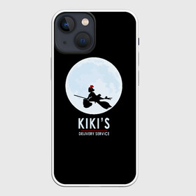 Чехол для iPhone 13 mini с принтом KIKIS DELIVERY SERVICE. Кики на фоне Луны в Новосибирске,  |  | delivery | kiki | service | аниме | ведьмина | ведьмочка | горо | дзидзи | доставки | замок | кики | магия | миядзаки | служба | тоторо | хаяо | ходячий