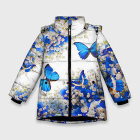 Зимняя куртка для девочек 3D с принтом Butterfly Blue White в Новосибирске, ткань верха — 100% полиэстер; подклад — 100% полиэстер, утеплитель — 100% полиэстер. | длина ниже бедра, удлиненная спинка, воротник стойка и отстегивающийся капюшон. Есть боковые карманы с листочкой на кнопках, утяжки по низу изделия и внутренний карман на молнии. 

Предусмотрены светоотражающий принт на спинке, радужный светоотражающий элемент на пуллере молнии и на резинке для утяжки. | butterfly | earth | flowers | forest | neon | бабочки | весенняя | весна | зелень | земля | зима | зимняя | искусство | краски | лес | летняя | лето | море | неон | океан | осенняя | природа | приятная | растения | рестение