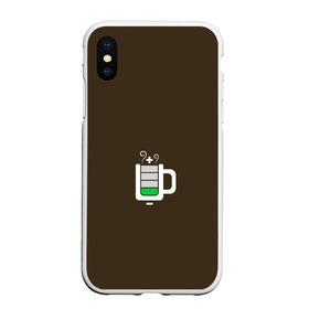 Чехол для iPhone XS Max матовый с принтом Батарейка заряд чашка кофе в Новосибирске, Силикон | Область печати: задняя сторона чехла, без боковых панелей | Тематика изображения на принте: аккумулятор | батарейка | вектор | емкость | заряд | кофе | минимализм | простой | разряжено | чай | чашка | энергия