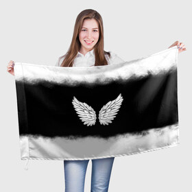 Флаг 3D с принтом Im an angel в Новосибирске, 100% полиэстер | плотность ткани — 95 г/м2, размер — 67 х 109 см. Принт наносится с одной стороны | angel | birds | fly | wings | ангел | бабочка | богиня | воздушный | демон | дым | космос | крылья | лебедь | летать | летучий | милые | мифические | небесный | небо | облако | пегас | перья | прикольные | птица | рай