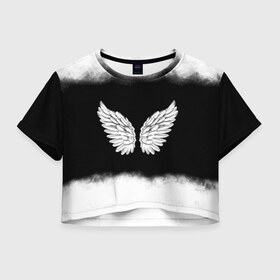 Женская футболка Crop-top 3D с принтом Im an angel в Новосибирске, 100% полиэстер | круглая горловина, длина футболки до линии талии, рукава с отворотами | angel | birds | fly | wings | ангел | бабочка | богиня | воздушный | демон | дым | космос | крылья | лебедь | летать | летучий | милые | мифические | небесный | небо | облако | пегас | перья | прикольные | птица | рай