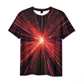 Мужская футболка 3D с принтом Рождение Сверхновой в Новосибирске, 100% полиэфир | прямой крой, круглый вырез горловины, длина до линии бедер | Тематика изображения на принте: бесконечность | взрыв | вселенная | галактика | движение | звезда | звездная | звезды | искры | космический | космос | линии | материя | неоновый | нло | ночь | огни | огонь | оптические | петарда