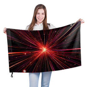 Флаг 3D с принтом Рождение Сверхновой в Новосибирске, 100% полиэстер | плотность ткани — 95 г/м2, размер — 67 х 109 см. Принт наносится с одной стороны | бесконечность | взрыв | вселенная | галактика | движение | звезда | звездная | звезды | искры | космический | космос | линии | материя | неоновый | нло | ночь | огни | огонь | оптические | петарда