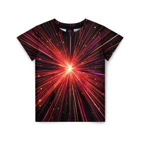 Детская футболка 3D с принтом Рождение Сверхновой в Новосибирске, 100% гипоаллергенный полиэфир | прямой крой, круглый вырез горловины, длина до линии бедер, чуть спущенное плечо, ткань немного тянется | бесконечность | взрыв | вселенная | галактика | движение | звезда | звездная | звезды | искры | космический | космос | линии | материя | неоновый | нло | ночь | огни | огонь | оптические | петарда