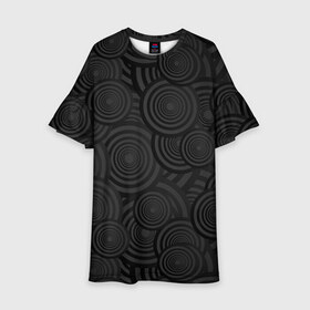 Детское платье 3D с принтом Круги черный узор геометрия в Новосибирске, 100% полиэстер | прямой силуэт, чуть расширенный к низу. Круглая горловина, на рукавах — воланы | геометрия | круги | мрачный | обычный | повседневность | простой | серый | темные | узор | черный