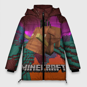 Женская зимняя куртка 3D с принтом Майнкрафт Minecraft Hoglin в Новосибирске, верх — 100% полиэстер; подкладка — 100% полиэстер; утеплитель — 100% полиэстер | длина ниже бедра, силуэт Оверсайз. Есть воротник-стойка, отстегивающийся капюшон и ветрозащитная планка. 

Боковые карманы с листочкой на кнопках и внутренний карман на молнии | 1.16 | hoglin | minecraft | nether | майнкрафт | хоглин