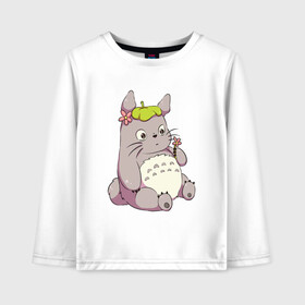 Детский лонгслив хлопок с принтом Little Totoro в Новосибирске, 100% хлопок | круглый вырез горловины, полуприлегающий силуэт, длина до линии бедер | forest | ghibli | japan | miyazaki | nature | neigbor | neighbour | totoro | анимация | аниме | гибли | друг | животные | лес | любовь | милый | мир | миядзаки | мульт | мультфильм | приключения | природа | сказка | сосед | тоторо