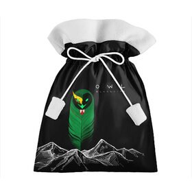 Подарочный 3D мешок с принтом Owl blacklist в Новосибирске, 100% полиэстер | Размер: 29*39 см | Тематика изображения на принте: blacklist | line art | owl | абстракция | арт | горы | маскарадная маска | перо | сова | солнце