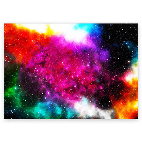 Поздравительная открытка с принтом Туманность в Новосибирске, 100% бумага | плотность бумаги 280 г/м2, матовая, на обратной стороне линовка и место для марки
 | space | stars | абстракция | бесконечный | блестящий | вселенная | галактика | дым | звездная | звезды | космический | космос | краски | лето | материя | небо | неоновый | нло | ночь | облака | планеты | радуга
