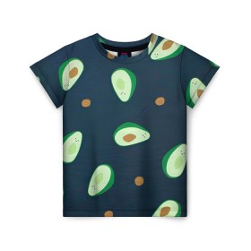 Детская футболка 3D с принтом Авокадо в Новосибирске, 100% гипоаллергенный полиэфир | прямой крой, круглый вырез горловины, длина до линии бедер, чуть спущенное плечо, ткань немного тянется | авокадо | арт | зеленый | косточка | разрез | рисунок | темный | фрукт | черный