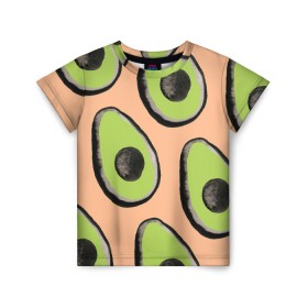 Детская футболка 3D с принтом Авокадо в Новосибирске, 100% гипоаллергенный полиэфир | прямой крой, круглый вырез горловины, длина до линии бедер, чуть спущенное плечо, ткань немного тянется | Тематика изображения на принте: авокадо | арт | краски | рисунок | фрукт