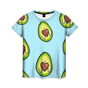 Женская футболка 3D с принтом Милое авокадо в Новосибирске, 100% полиэфир ( синтетическое хлопкоподобное полотно) | прямой крой, круглый вырез горловины, длина до линии бедер | авокадо | арт | вкусняшка | мило | милое | рисунок | сердечко | сердце | фрукт | шоколад