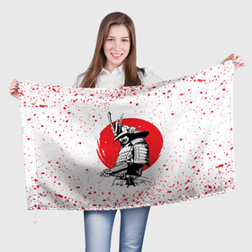 Флаг 3D с принтом Самурай в каплях крови (Z) в Новосибирске, 100% полиэстер | плотность ткани — 95 г/м2, размер — 67 х 109 см. Принт наносится с одной стороны | samurai | буке | воин | вояк | мононофу | мститель | мушя | ниндзя | сабурай | самурай | самурай в крови | слуга | солдат | цувамоно