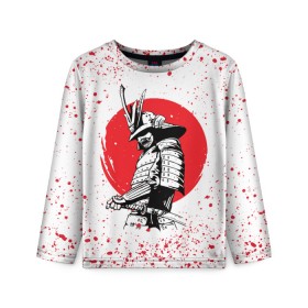 Детский лонгслив 3D с принтом Самурай в каплях крови (Z) в Новосибирске, 100% полиэстер | длинные рукава, круглый вырез горловины, полуприлегающий силуэт
 | samurai | буке | воин | вояк | мононофу | мститель | мушя | ниндзя | сабурай | самурай | самурай в крови | слуга | солдат | цувамоно