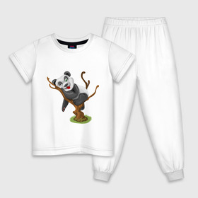 Детская пижама хлопок с принтом Смешная панда в Новосибирске, 100% хлопок |  брюки и футболка прямого кроя, без карманов, на брюках мягкая резинка на поясе и по низу штанин
 | exclusive merch | дерево | детская | животные | звери | панда | смешная | спит | язык