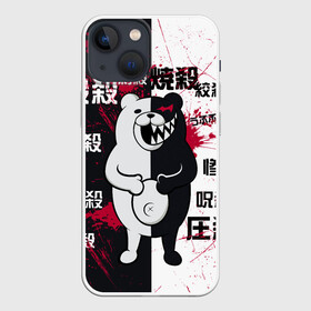 Чехол для iPhone 13 mini с принтом monokuma с пупком и иероглифами в Новосибирске,  |  | danganronpa | директор | пик надежды | ученик | школа