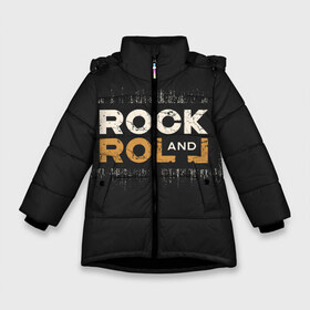 Зимняя куртка для девочек 3D с принтом Rock and Roll (Z) в Новосибирске, ткань верха — 100% полиэстер; подклад — 100% полиэстер, утеплитель — 100% полиэстер. | длина ниже бедра, удлиненная спинка, воротник стойка и отстегивающийся капюшон. Есть боковые карманы с листочкой на кнопках, утяжки по низу изделия и внутренний карман на молнии. 

Предусмотрены светоотражающий принт на спинке, радужный светоотражающий элемент на пуллере молнии и на резинке для утяжки. | rock | rock and roll | блюз | госпел | драйв | кантри | качайся и катись | музыка | музыкальная | панк | панки | рок | рок н ролл | рокер | хой