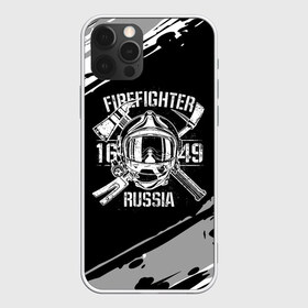 Чехол для iPhone 12 Pro Max с принтом FIREFIGHTER 1649 RUSSIA в Новосибирске, Силикон |  | Тематика изображения на принте: 112 | 27 декабря | firefighter | багор | белая | герб | гкчс | знак | лого | логотип | маска | мчс | мчсник | пожарная охрана | пожарник | пожарный | пч | россии | рф | серая | символ | служба | состаренная