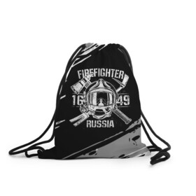 Рюкзак-мешок 3D с принтом FIREFIGHTER 1649 RUSSIA в Новосибирске, 100% полиэстер | плотность ткани — 200 г/м2, размер — 35 х 45 см; лямки — толстые шнурки, застежка на шнуровке, без карманов и подкладки | Тематика изображения на принте: 112 | 27 декабря | firefighter | багор | белая | герб | гкчс | знак | лого | логотип | маска | мчс | мчсник | пожарная охрана | пожарник | пожарный | пч | россии | рф | серая | символ | служба | состаренная