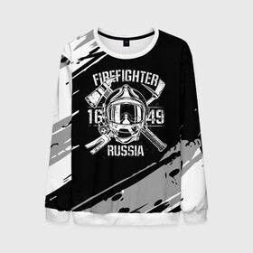 Мужской свитшот 3D с принтом FIREFIGHTER 1649 RUSSIA в Новосибирске, 100% полиэстер с мягким внутренним слоем | круглый вырез горловины, мягкая резинка на манжетах и поясе, свободная посадка по фигуре | 112 | 27 декабря | firefighter | багор | белая | герб | гкчс | знак | лого | логотип | маска | мчс | мчсник | пожарная охрана | пожарник | пожарный | пч | россии | рф | серая | символ | служба | состаренная