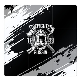 Магнитный плакат 3Х3 с принтом FIREFIGHTER 1649 RUSSIA в Новосибирске, Полимерный материал с магнитным слоем | 9 деталей размером 9*9 см | Тематика изображения на принте: 112 | 27 декабря | firefighter | багор | белая | герб | гкчс | знак | лого | логотип | маска | мчс | мчсник | пожарная охрана | пожарник | пожарный | пч | россии | рф | серая | символ | служба | состаренная