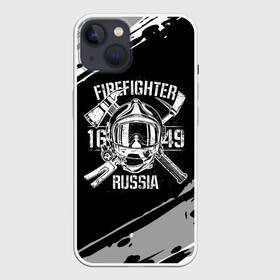 Чехол для iPhone 13 с принтом FIREFIGHTER 1649 RUSSIA в Новосибирске,  |  | 112 | 27 декабря | firefighter | багор | белая | герб | гкчс | знак | лого | логотип | маска | мчс | мчсник | пожарная охрана | пожарник | пожарный | пч | россии | рф | серая | символ | служба | состаренная